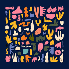 Poster - Abstract Shapes Composition: A vibrant, eye-catching composition of abstract shapes, showcasing a diverse range of colorful, organic forms on a dark background.