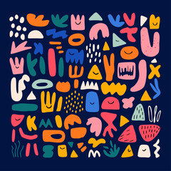 Poster - Abstract Shapes and Colors: A vibrant collection of whimsical abstract shapes and elements, bursting with color and personality, creates a visually engaging pattern against a backdrop. 