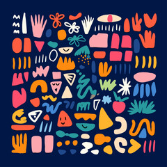 Poster - Abstract Art Composition: A vibrant array of diverse, colorful shapes and forms arranged in a harmonious composition, offering a lively and playful visual experience.