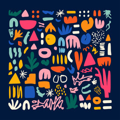 Poster - Abstract Art Composition: A vibrant and dynamic composition filled with a kaleidoscope of colorful, abstract shapes and forms, creating a visually engaging and artistic display. 