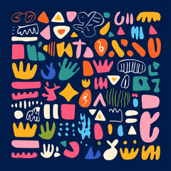 Poster - Colorful Abstract Shapes: A vibrant array of hand-drawn shapes and patterns in a vivid color palette, creating a dynamic and artistic composition. 