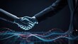© Sohail - Digital Partnership: A futuristic handshake between human and digital entity symbolizes collaboration and technological advancement against a backdrop of glowing lines.