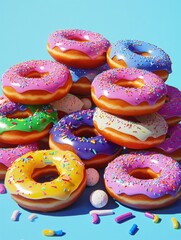 Leinwandbilder - Bright and playful display of colorful donuts with rainbow frosting and sprinkles in a vibrant pop-art style composition