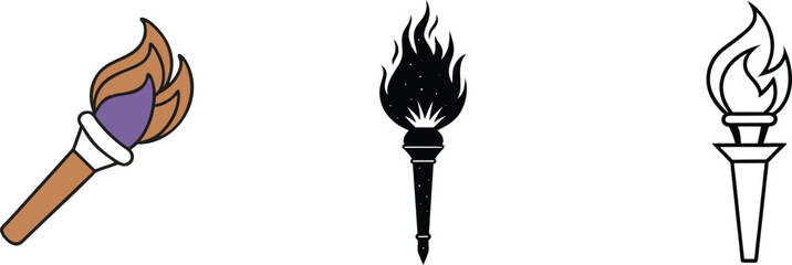 Poster - Torch Icons Colored, Black, White, Flame, Light, Symbol, Design, Illustration, Graphic, Elements