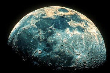Wall Mural - a close up of the moon with a blue hue. moon's surface with craters, isolated on a solid background.