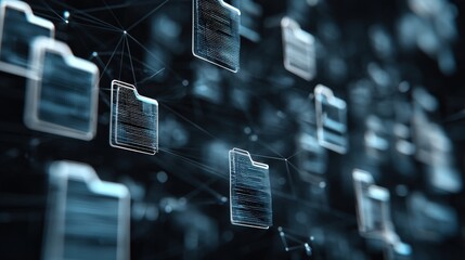 Poster - abstract network grid with files and folders, futuristic software interface, digital document manage
