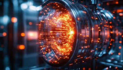 Aufkleber - Futuristic Technology: Glowing Core and Metal Structure