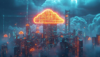 Aufkleber - Digital Cityscape with Cloud Computing Concept