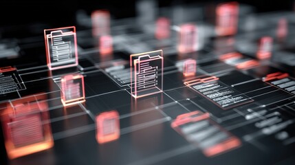 Poster - abstract network grid with files and folders, futuristic software interface, digital document manage