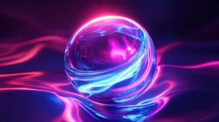 Fototapete - Glowing Abstract Sphere in Vibrant Colorful Light Reflection
