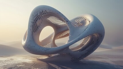 Poster - Abstract sculpture in a serene landscape with soft gradient lighting