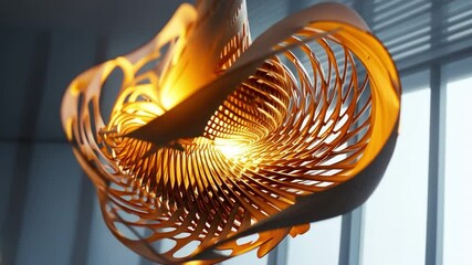 Poster - artistic illumination: a captivating, abstract lighting fixture emits a warm, inviting glow, showcas