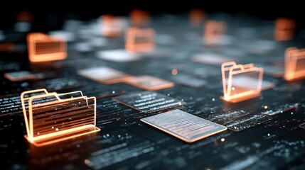 Poster - abstract network grid with files and folders, futuristic software interface, digital document manage