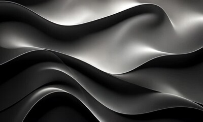 Poster - Abstract black and gray wave motion background with smooth silk fabric texture
