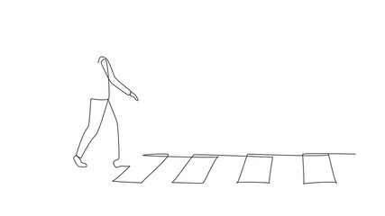 Poster - Self drawing animation of continuous one line drawing young woman walking on zebra crossing. Good habit. Do not cross anywhere. Respect each other. National Walking Day. Full length animated