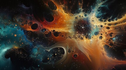 Wall Mural - a colorful space with a large hole in the middle. the colors are orange, blue, and green