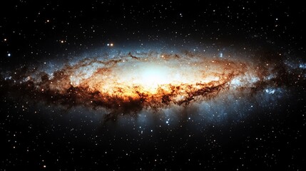 Wall Mural - a galaxy with a bright yellow center and a dark blue background. the galaxy is full of stars and is 