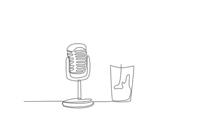 Poster - self drawing animation of a single one line drawing hand pouring the canned drink into glass with a 