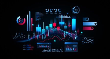 Poster - futuristic financial stock market data visualization with digital charts and graphs. 3d rendering