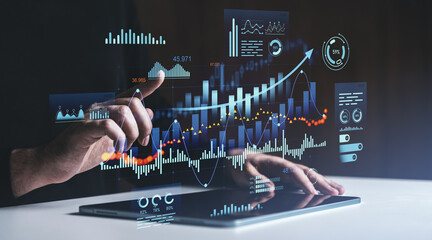Poster - Business analytics with futuristic digital interface.