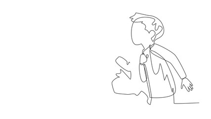 Poster - animation of single continuous line drawing boy kisses his forehead of baby brother. loves with all 
