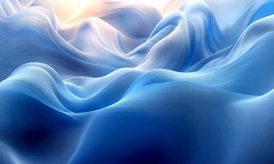 Poster - Abstract Blue Silk Waves Gently Flowing Background Animation with Soft Lighting