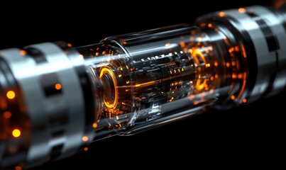 Poster - Futuristic transparent energy conduit with glowing circuitry and metallic accents