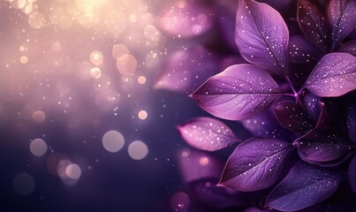Poster - Purple leaves with water droplets against a dreamy bokeh background