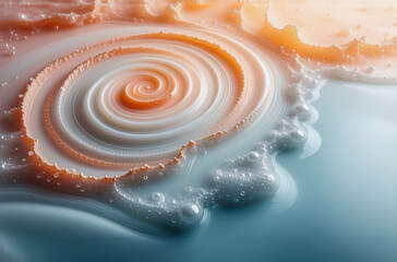 Aufkleber - Swirling creamy liquid with orange accents creates an abstract design. Soft light highlights the smooth texture of this milky, dreamlike scene.