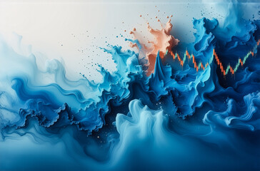 Poster - Abstract blue and white waves create a dynamic background, with a vibrant red line graph overlay on the right side, suggesting data flow in an artistic style.