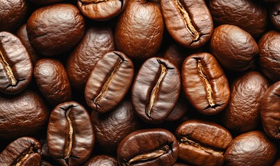 Poster - Close-up of roasted coffee beans showcasing rich textures and colors