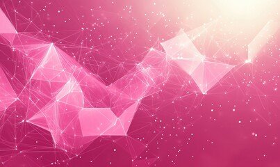Poster - abstract pink geometric background with glowing lines and particles for digital design