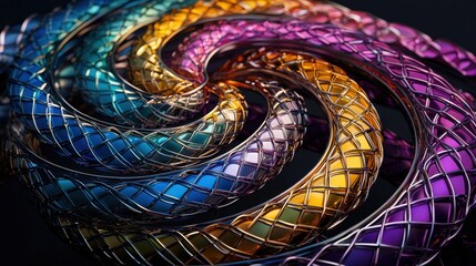 Poster - A vibrant, swirling design of metallic wires showcasing a gradient of colors, creating a mesmerizing visual effect.