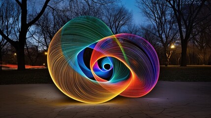 Poster - A vibrant display of swirling light patterns creates an enchanting visual effect against a dusk backdrop, showcasing creativity and artistry in illumination.