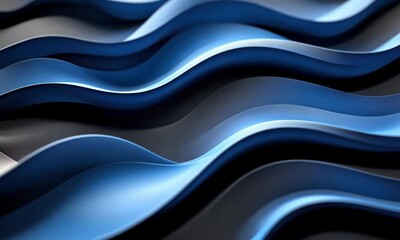 Fototapete - Abstract blue waves flowing gently across a dark backdrop, creating a calming visual