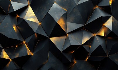 Poster - Abstract geometric background with black and gold triangular shapes and textures