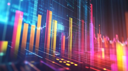 Leinwandbilder - Dynamic business data visualization with colorful bar charts and vibrant analytics for modern finance