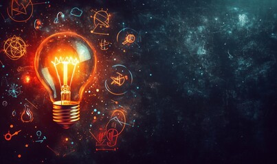 Poster - Creative light bulb illustration symbolizing ideas and innovation with scientific sketches