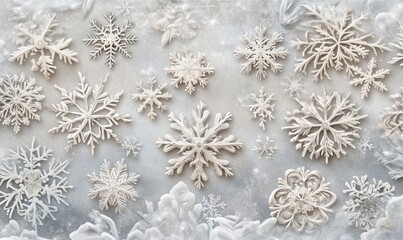 Poster - intricate white snowflakes on soft gray background creating winter wonderland atmosphere