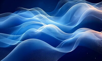 Poster - Abstract Blue Wave Background with Shining Particles and Elegant Flowing Lines