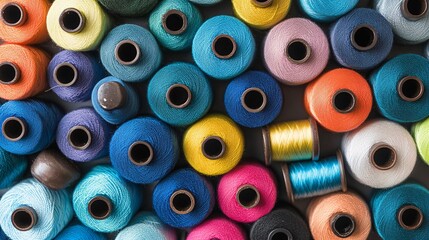 Poster - Colorful sewing threads showing concepts of tailoring and sewing