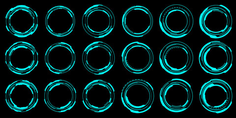 Poster - Set of sci fi blue circle user interface elements technology futuristic design modern creative on black background vector