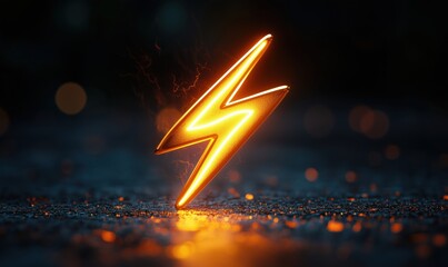 Poster - electric lightning bolt symbol glowing in dark environment with bokeh effects