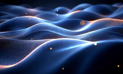 Poster - Dynamic Blue Particle Wave Background with Subtle Light Effects for Creative Projects