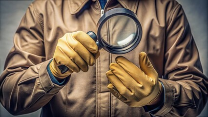 Poster - Gloved Hands Holding Magnifying Glass for Detailed Examination