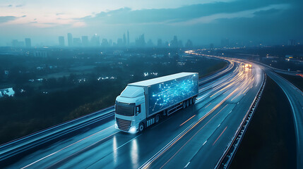 Poster - an ai powered autonomous cargo truck navigating highways in a smart transport system, advanced vehic