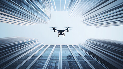 Poster - an ai powered autonomous drone inspecting the structural integrity of a skyscraper, high-tech urban 