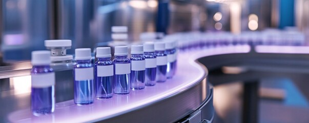 Poster - Modern pharmaceutical production line manufacturing medical products