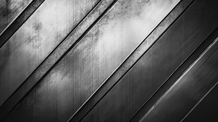 Poster - Metal surface with diagonal brushed texture, creating geometric industrial pattern. Metallic background conveying contemporary minimalist aesthetic for graphic design projects