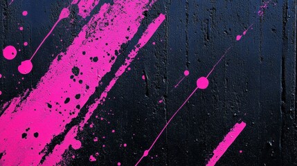 Poster - Pink paint splattering wildly across dark, textured surface, generating bold abstract design with edgy, creative visual impact and dramatic color contrast